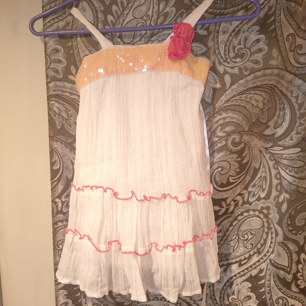 Pinky Kids Casual Dress - White and Orange with Pink Accents. Size 4